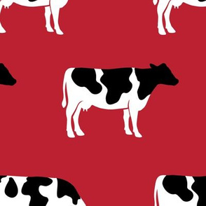 (large scale) cows on red - farm fabric