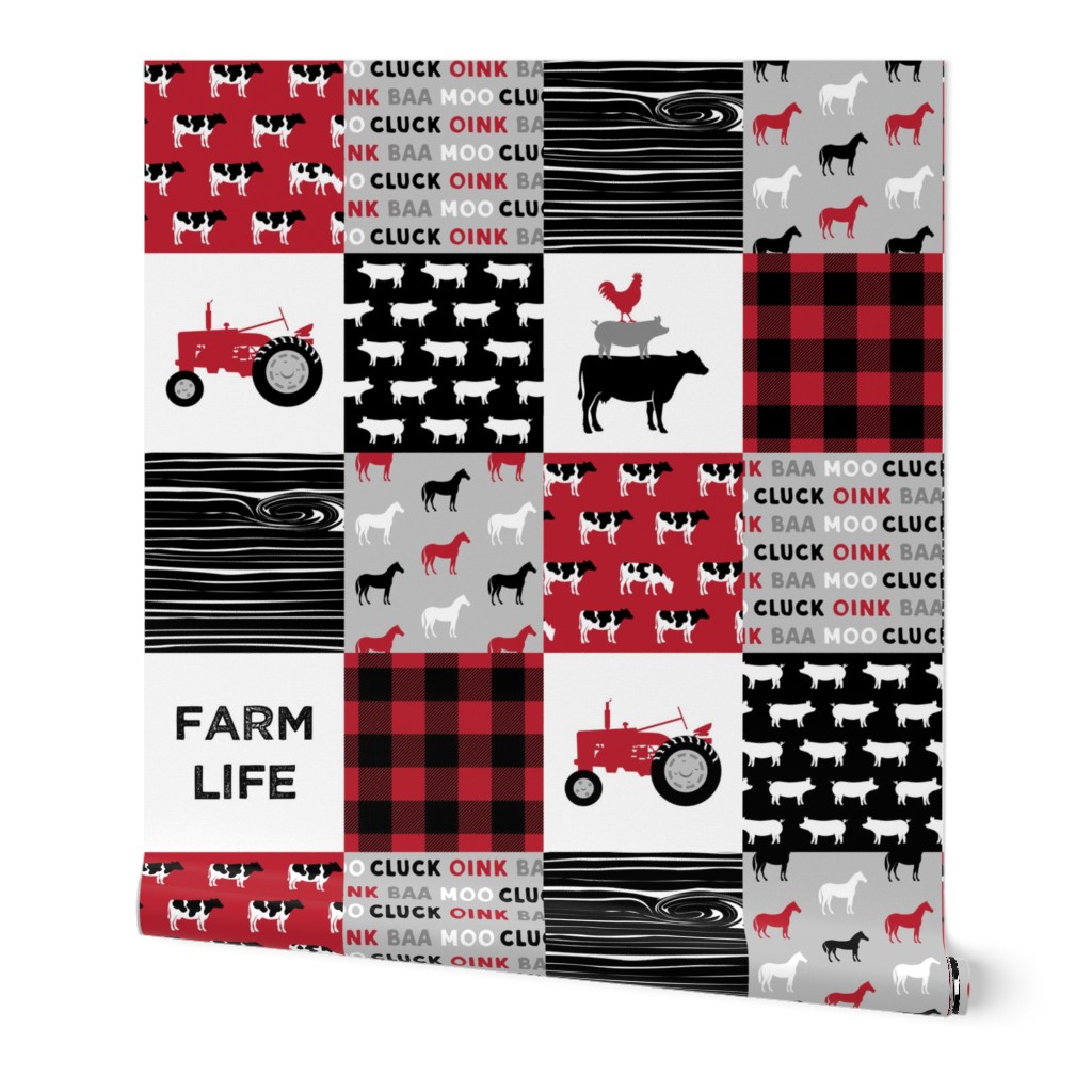 farm life wholecloth - black and red woodgrain