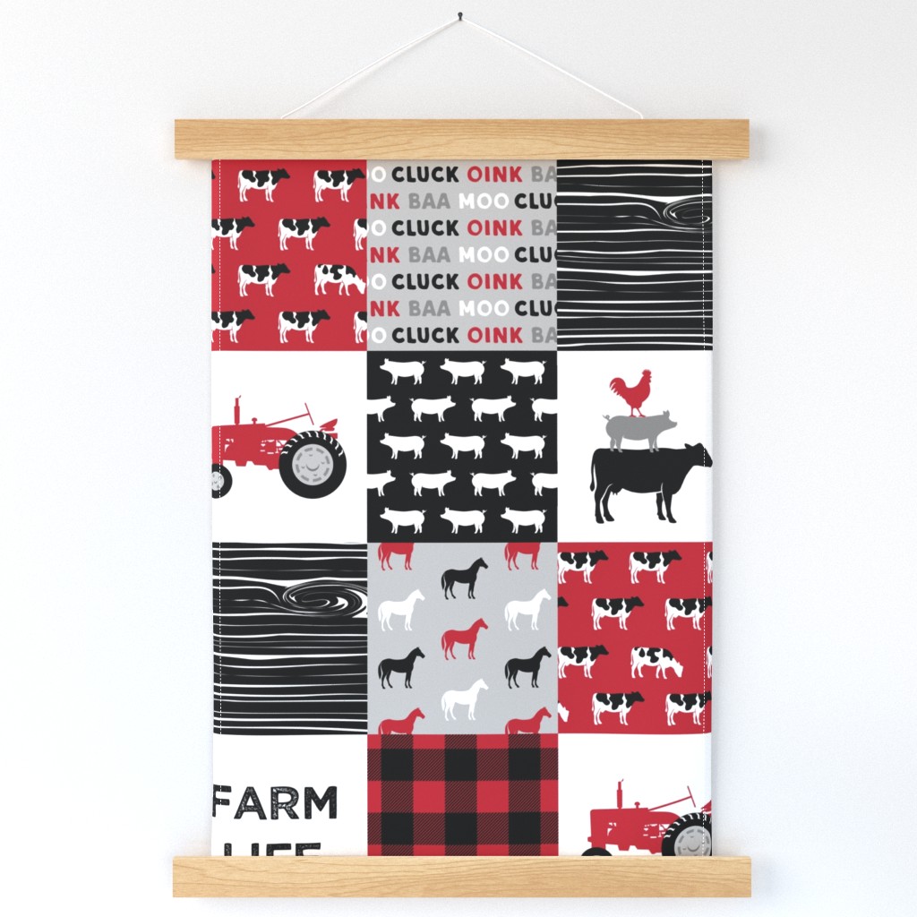 farm life wholecloth - black and red woodgrain
