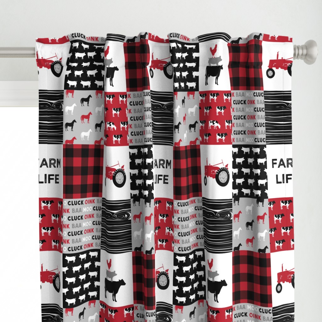 farm life wholecloth - black and red woodgrain