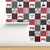 farm life wholecloth - black and red woodgrain