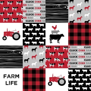 farm life wholecloth - black and red woodgrain