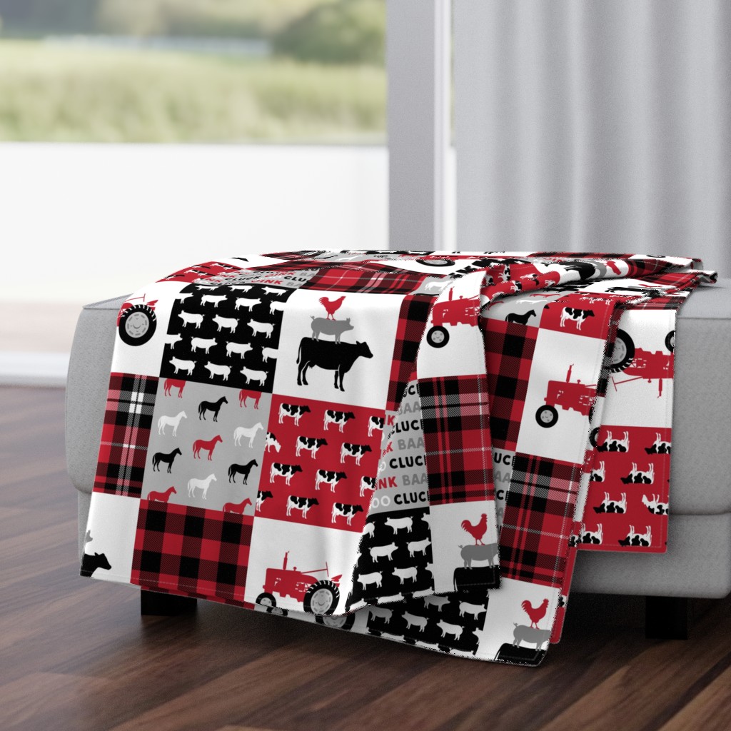 farm life wholecloth - black and red plaid