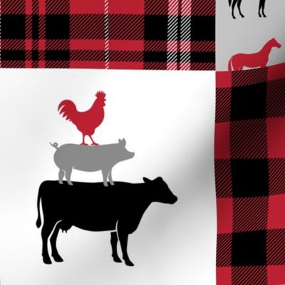 farm life wholecloth - black and red plaid