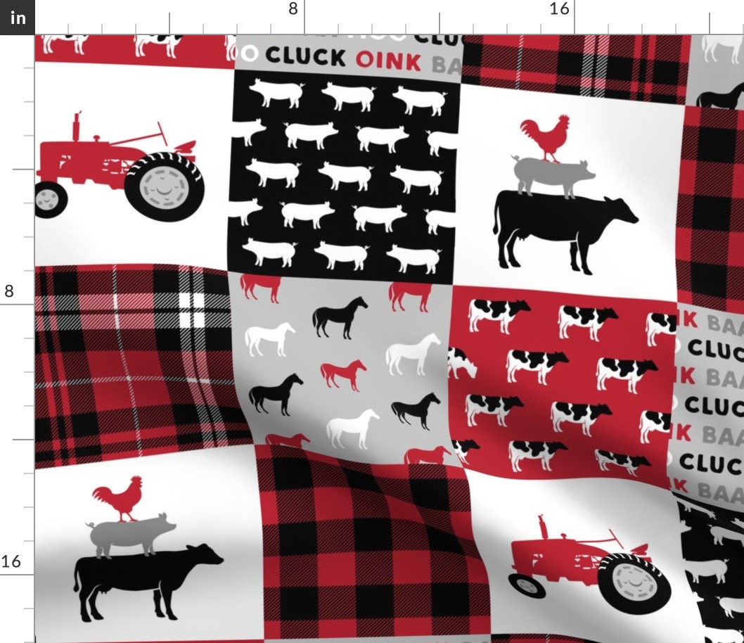 farm life wholecloth - black and red plaid