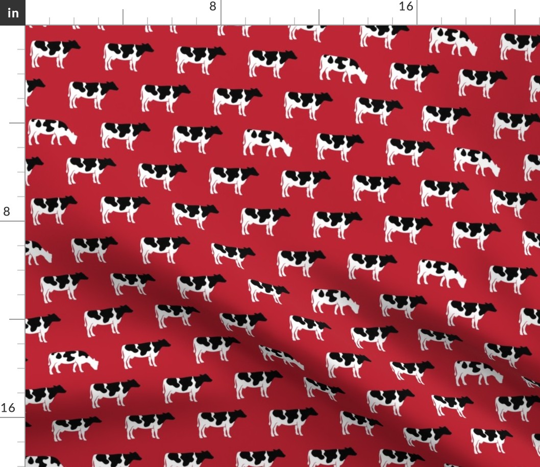 cows on red - farm fabric