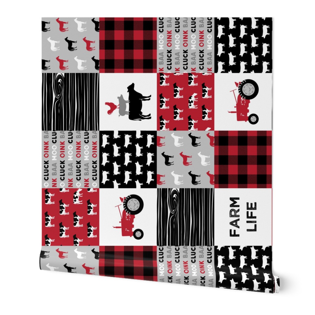 farm life wholecloth (90) - black and red woodgrain