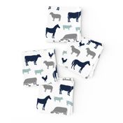 farm animal medley - navy and dusty blue