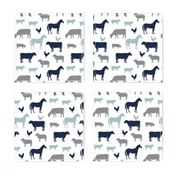 farm animal medley - navy and dusty blue