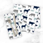 farm animal medley - navy and dusty blue