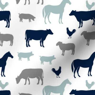 farm animal medley - navy and dusty blue