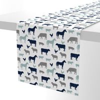 farm animal medley - navy and dusty blue