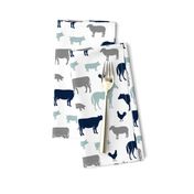 farm animal medley - navy and dusty blue