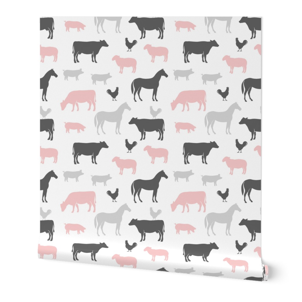 farm animal medley - pink and grey