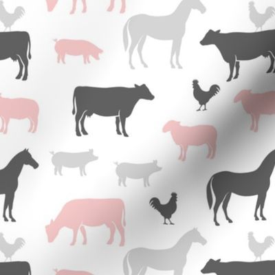 farm animal medley - pink and grey