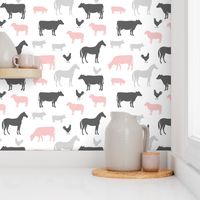 farm animal medley - pink and grey