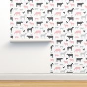 farm animal medley - pink and grey