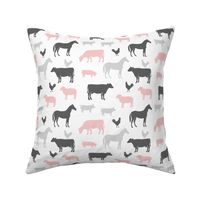 farm animal medley - pink and grey