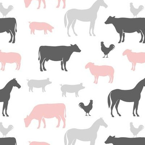 farm animal medley - pink and grey