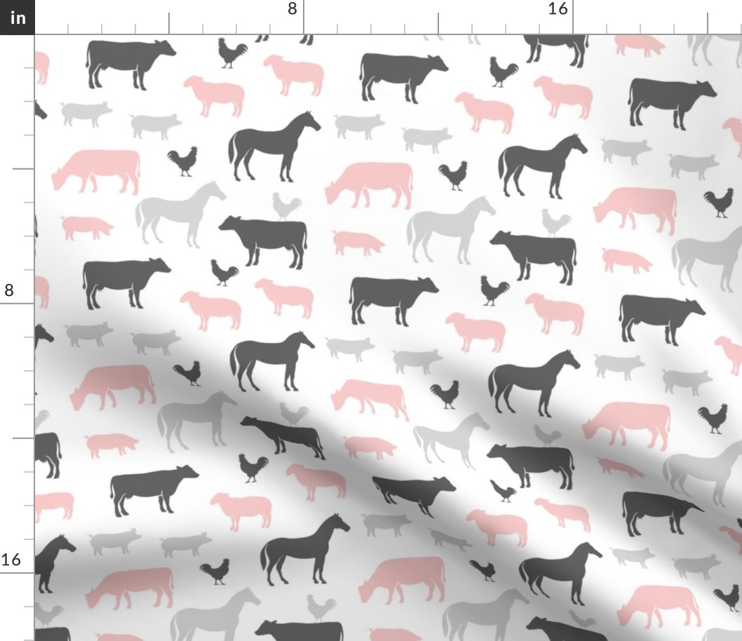 farm animal medley - pink and grey