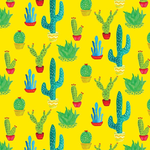 Painted Cactus on Yellow