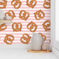 soft pretzels (pink stripes) - food fabric