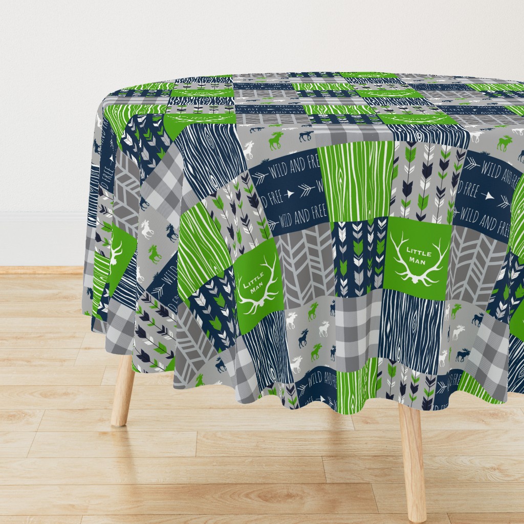 Moose Patchwork - -bright green, navy, grey