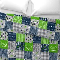 Moose Patchwork - -bright green, navy, grey