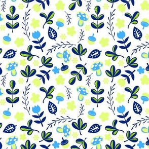 Swedish Small Floral and Leaves Blue