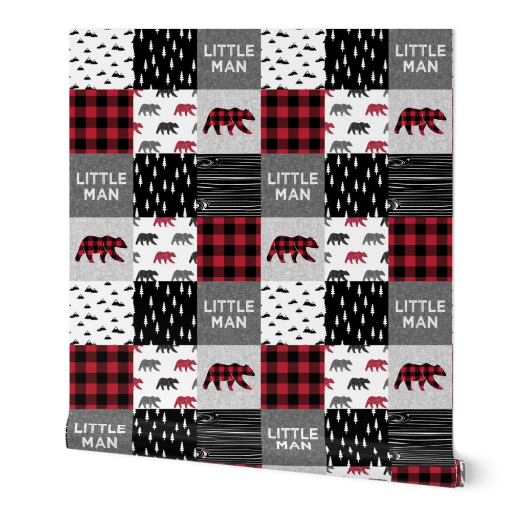 Little Man patchwork quilt top || plaid with bears