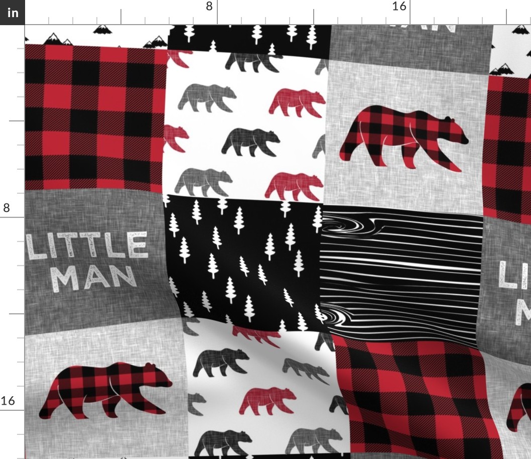 Little Man patchwork quilt top || plaid with bears