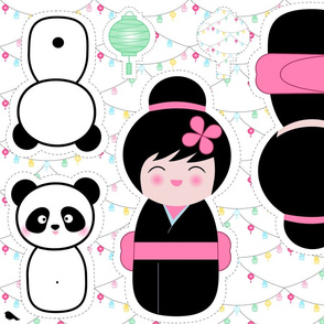 Kokeshi and Panda Cut and Sew Pattern- see description for directions.