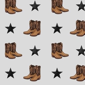 cowboy boots and stars  - black on grey
