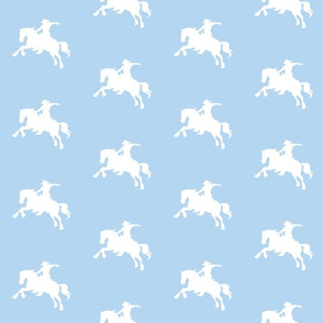 Cowboy Riding- white on blue