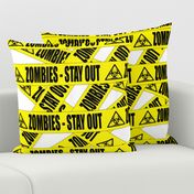 1 zombies stay out barricade construction notice warning danger hazard barrier police firefighter tape biohazard pop art caution novelty life sized jokes gags Halloween