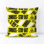 1 zombies stay out barricade construction notice warning danger hazard barrier police firefighter tape biohazard pop art caution novelty life sized jokes gags Halloween