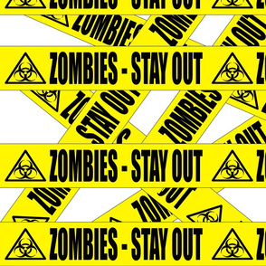 1 zombies stay out barricade construction notice warning danger hazard barrier police firefighter tape biohazard pop art caution novelty life sized jokes gags Halloween