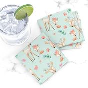 Sweet Deer & Fox (soft mint) - Woodland Animals Flowers Baby Girl Nursery Bedding