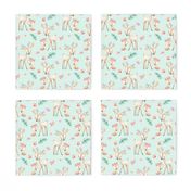 Sweet Deer & Fox (soft mint) - Woodland Animals Flowers Baby Girl Nursery Bedding