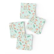 Sweet Deer & Fox (soft mint) - Woodland Animals Flowers Baby Girl Nursery Bedding