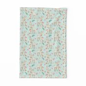 Sweet Deer & Fox (soft mint) - Woodland Animals Flowers Baby Girl Nursery Bedding