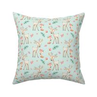 Sweet Deer & Fox (soft mint) - Woodland Animals Flowers Baby Girl Nursery Bedding