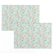 Sweet Deer & Fox (soft mint) - Woodland Animals Flowers Baby Girl Nursery Bedding