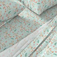 Sweet Deer & Fox (soft mint) - Woodland Animals Flowers Baby Girl Nursery Bedding