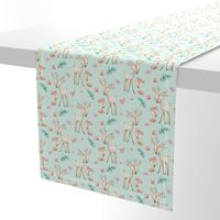 Sweet Deer & Fox (soft mint) - Woodland Animals Flowers Baby Girl Nursery Bedding