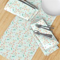 Sweet Deer & Fox (soft mint) - Woodland Animals Flowers Baby Girl Nursery Bedding