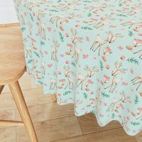 Sweet Deer & Fox (soft mint) - Woodland Animals Flowers Baby Girl Nursery Bedding