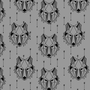 Geometric Wolf + Arrows (greystone) Geo Wolves Woodland Animals Baby Boy Nursery Bedding B