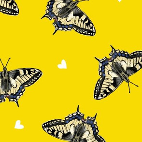 Butterflies on Yellow with Hearts