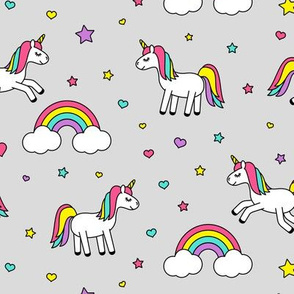 unicorns with rainbows (bright) on grey